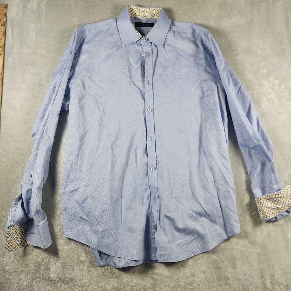 Michelsons London Check Button Down Mens Size 16.5 34/35 L Blue Cotton Business